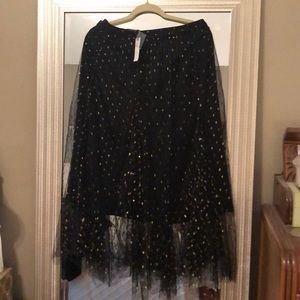 Anthropologie skirt tulle black with gold sparkles